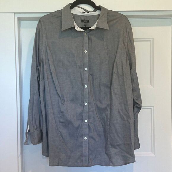 Talbots 100% Cotton Black/White Dobby Wrinkle Resistant Button Up Shirt, 22P - Picture 2 of 7